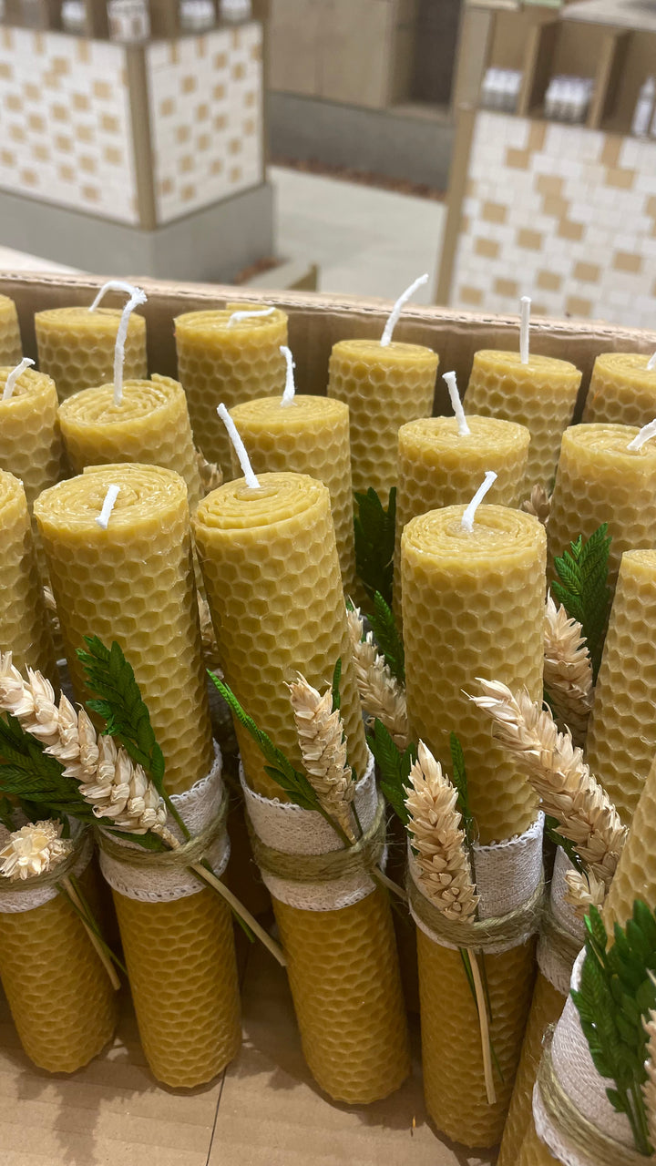 Lampada de Pâques en cire d'abeille pure et fleurs séchées