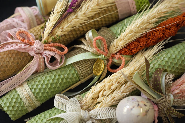 Lampada de Pâques en cire d'abeille pure et fleurs séchées